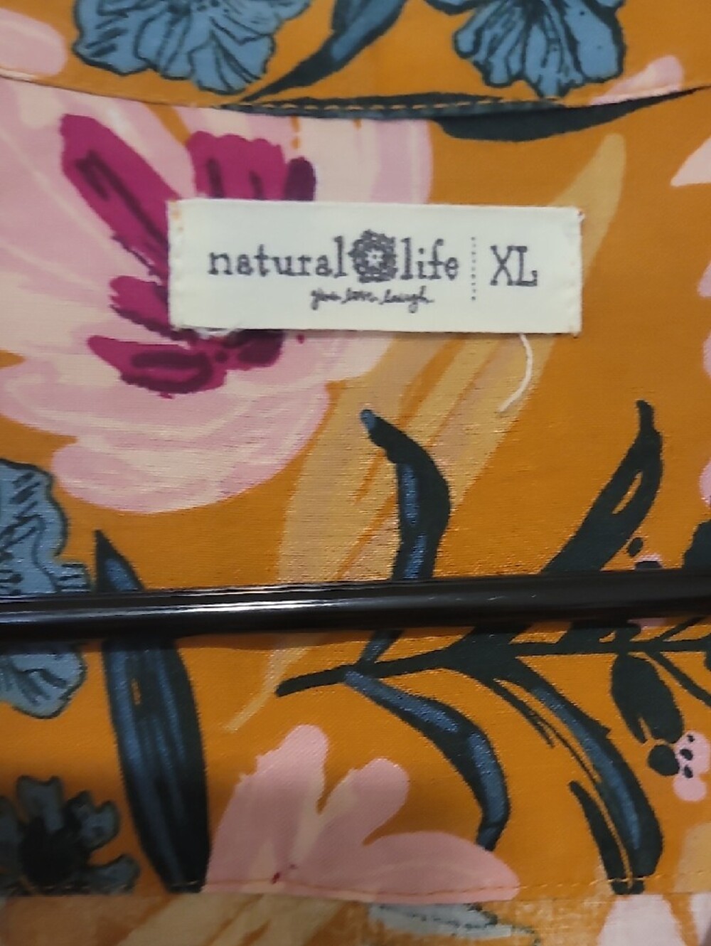 NATURAL LIFE Mustard Floral Button-Front Dress with Pink and Blue Accents - Picture 3 of 5